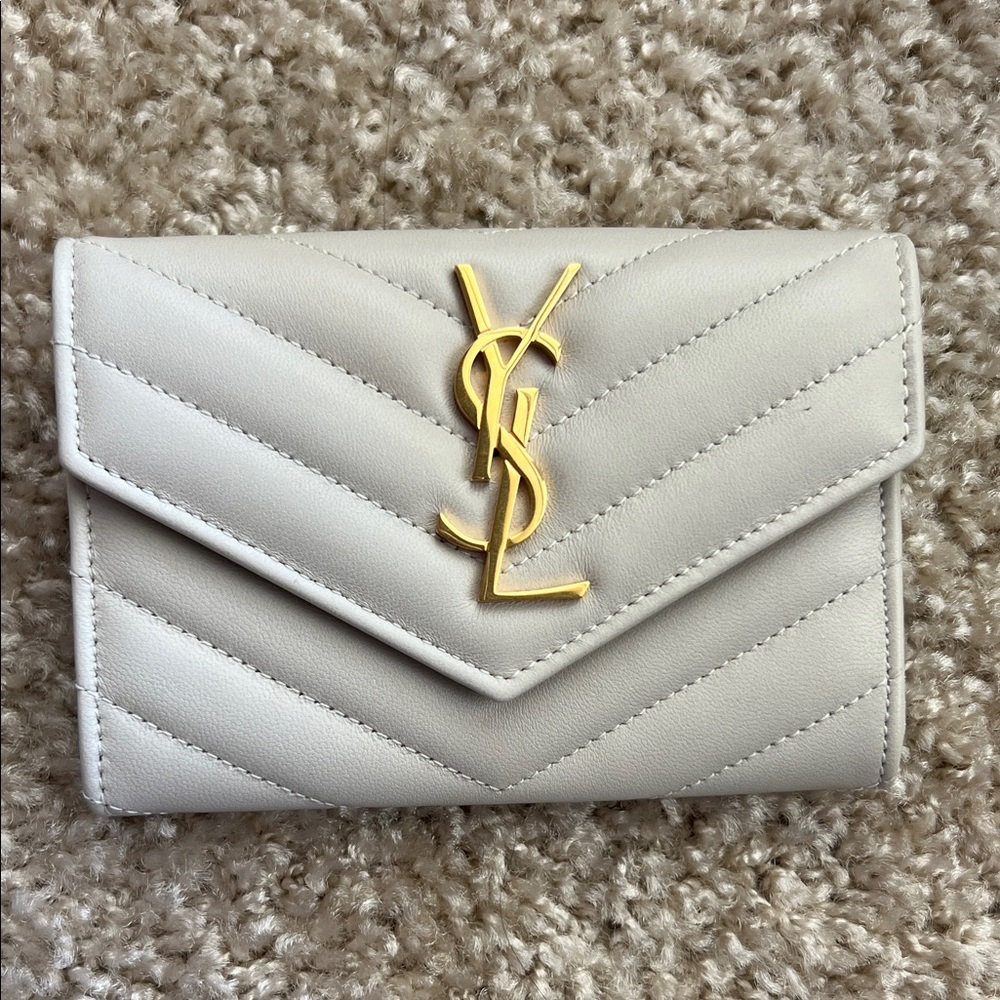 Ysl Saint Laurent Quilted Wallet with Gold Logo